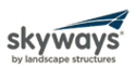 SkyWays shade logo made of four triangles skewed into the shape of a arrow head above the text of SkyWays by Landscape Structures.